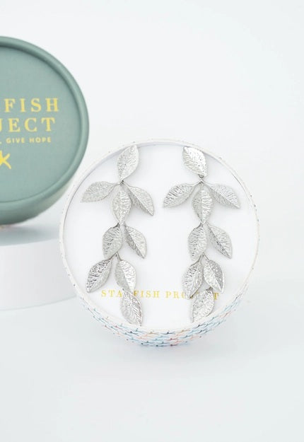 Platinum Cascade Leaf Earrings