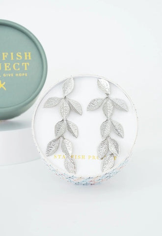 Platinum Cascade Leaf Earrings