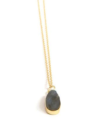 Uncut Stone Labradorite Crystal Necklace
