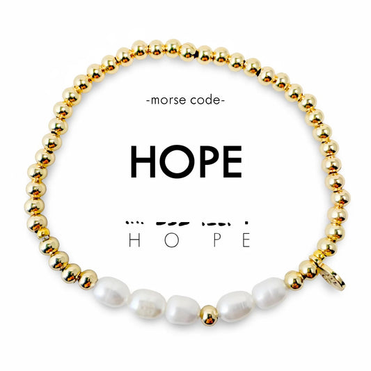 Hope Pearl & Gold Morse Code Bracelet