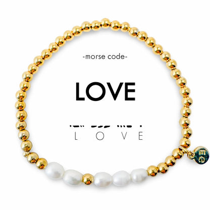 Love Pearl & Gold Morse Code Bracelet
