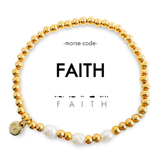 Faith Pearl & Gold Morse Code Bracelet