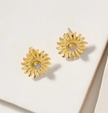 Sunburst Moonstone Post Earrings