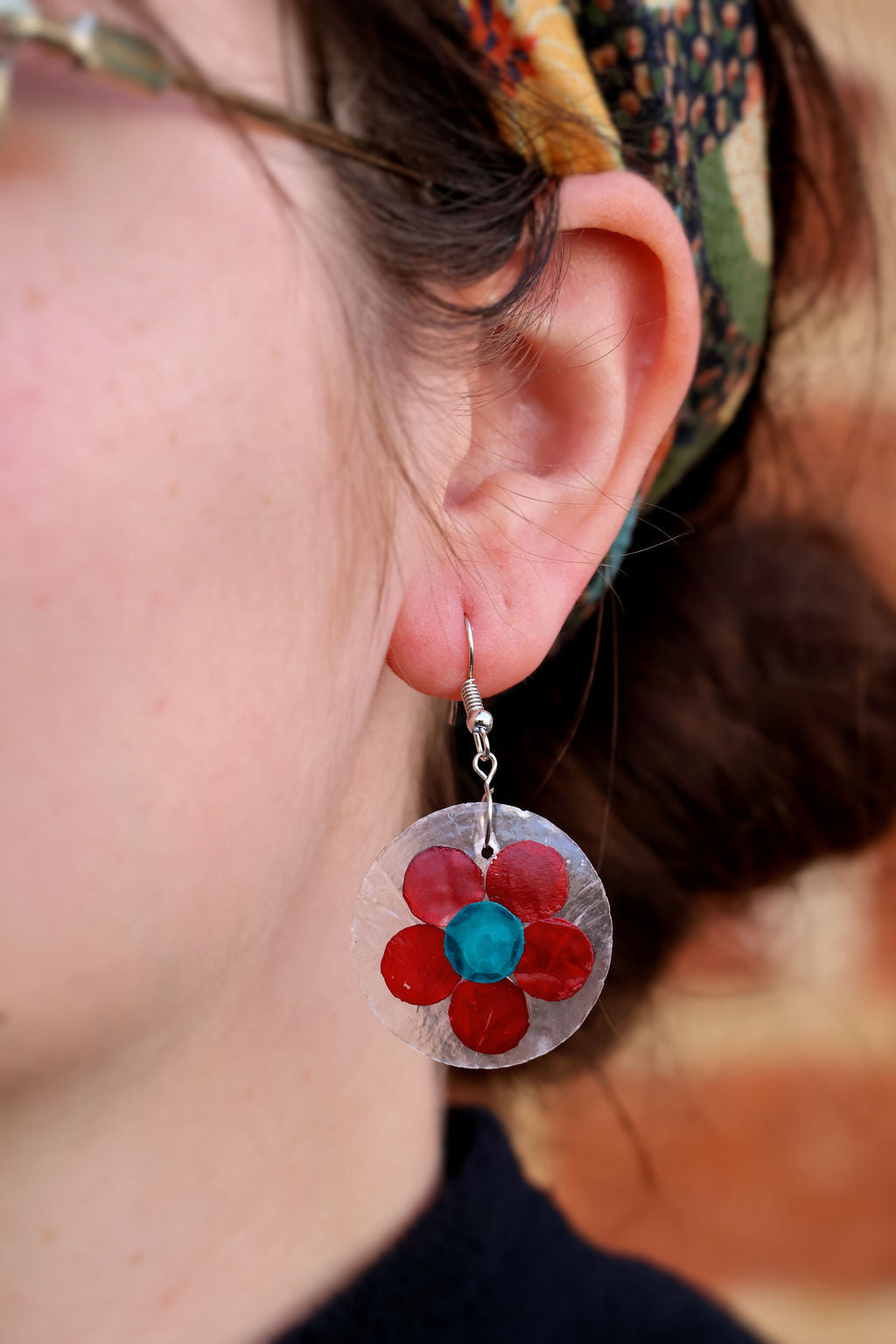 Pula Capiz Flower Dangle Earrings