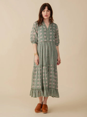 Britta LS Tiered Dress - Aegean Teal Mix