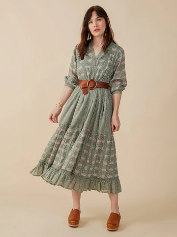 Britta LS Tiered Dress - Aegean Teal Mix