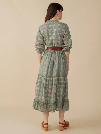 Britta LS Tiered Dress - Aegean Teal Mix