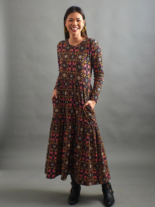 Mirah Tiered Dress - Mauve Tile