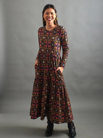 Mirah Tiered Dress - Mauve Tile