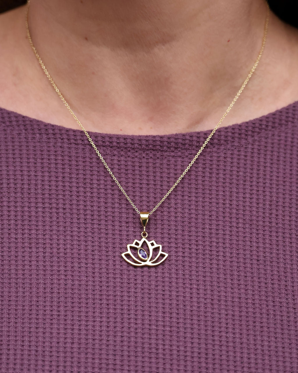 Amethyst Lotus Necklace Brass
