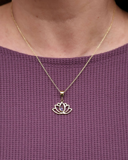 Amethyst Lotus Necklace Brass