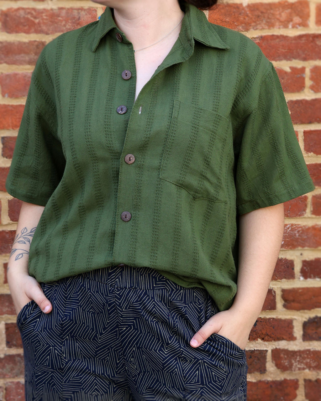 Honeycomb Cotton Shirt - Green