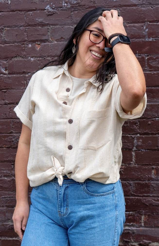 Honeycomb Cotton Shirt - Cream