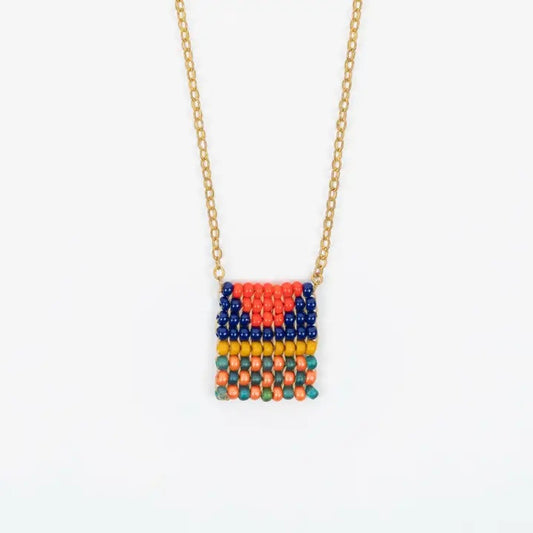 Beaded Tag Necklace - Quilt Square