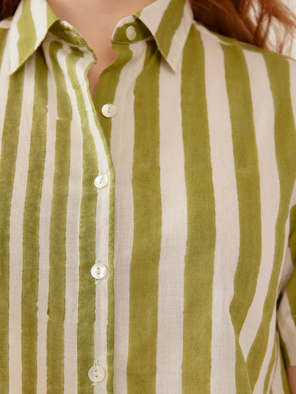 Benji Button Down Shirt - Green Stripe