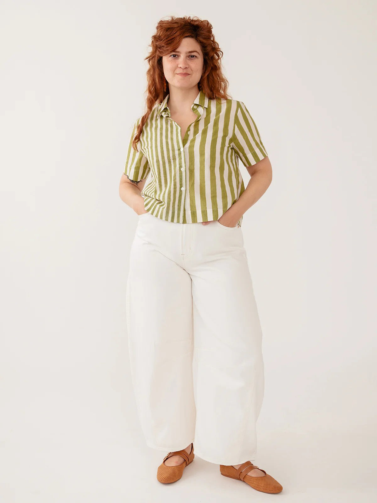 Benji Button Down Shirt - Green Stripe