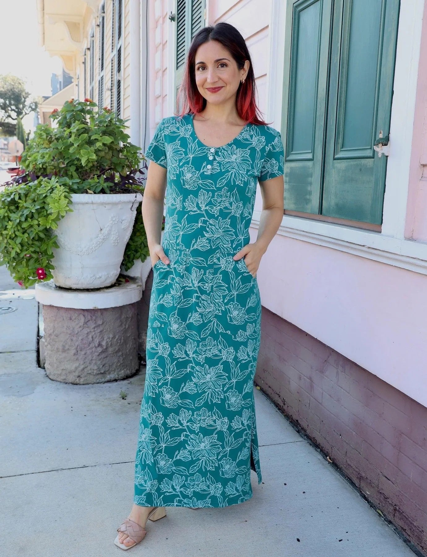 Teal Magnolia Organic Maxi Dress