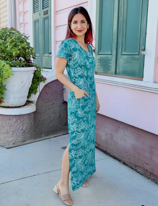 Teal Magnolia Organic Maxi Dress