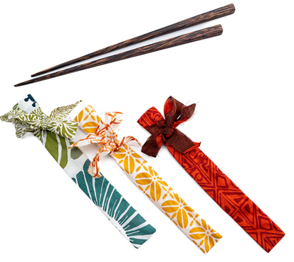 Palm Wood Chopsticks in Fabric Wrap