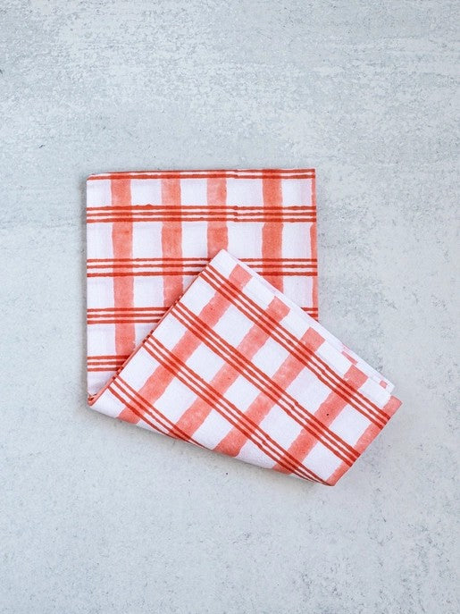 Orange & Melon Plaid Tea Towel