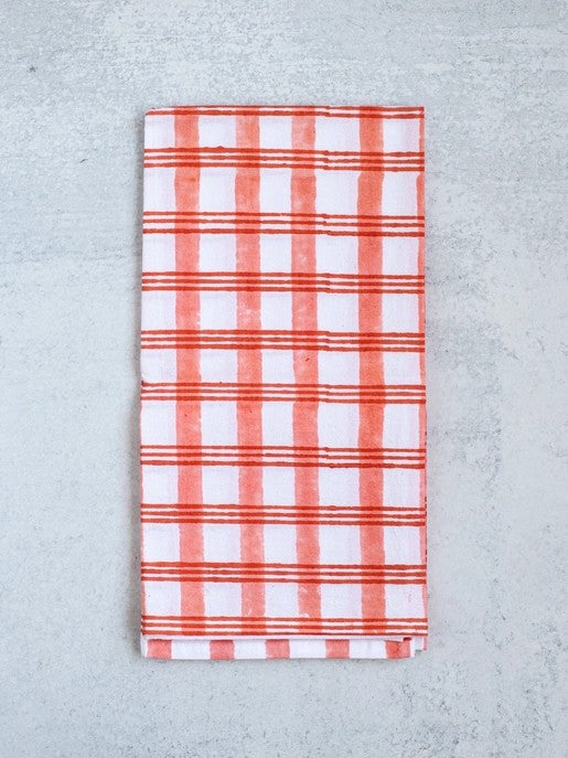 Orange & Melon Plaid Tea Towel