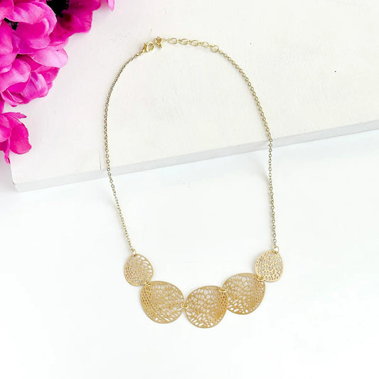 Stenciled Leaf Necklace - Gold