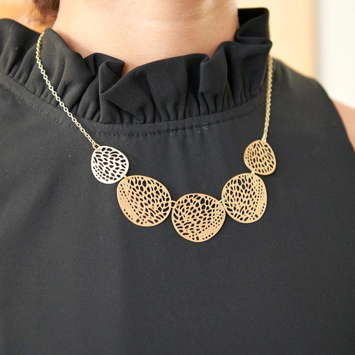 Stenciled Leaf Necklace - Gold