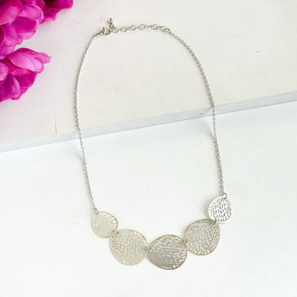 Stenciled Leaf Necklace - Silver