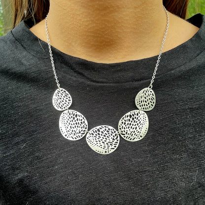 Stenciled Leaf Necklace - Silver