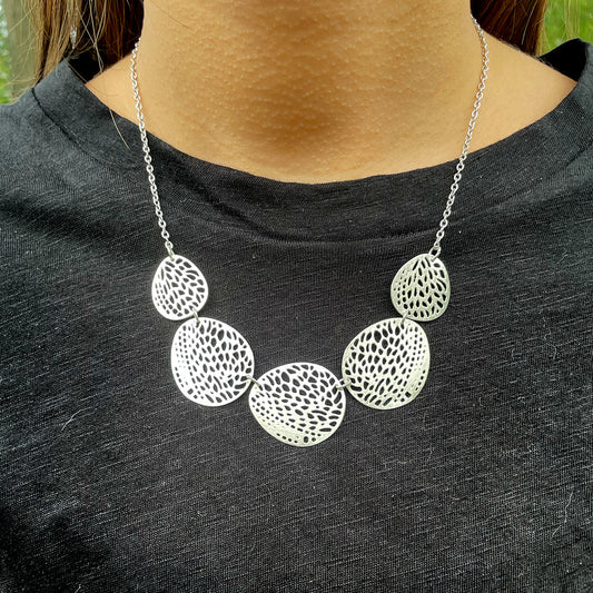 Stenciled Leaf Necklace - Silver