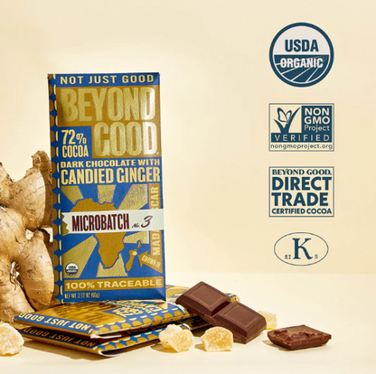 Candied Ginger 72% Dark Chocolate Bar