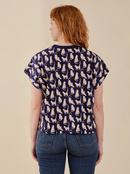 Caitlin Top - Lounge Cats Navy