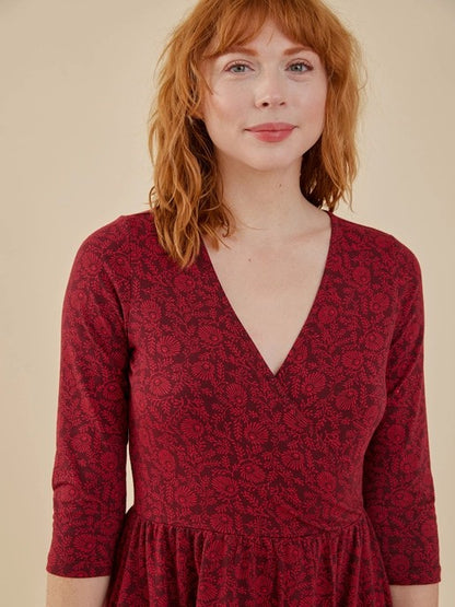 Callie Wrap Jersey Dress - Crimson Vine