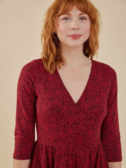 Callie Wrap Jersey Dress - Crimson Vine