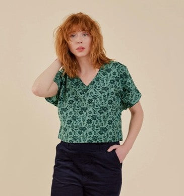 Riley V-neck Dolman Top - Forest Flowers