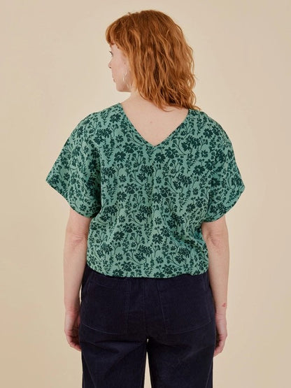 Riley V-neck Dolman Top - Forest Flowers