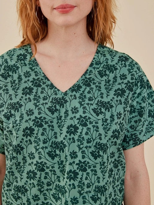 Riley V-neck Dolman Top - Forest Flowers