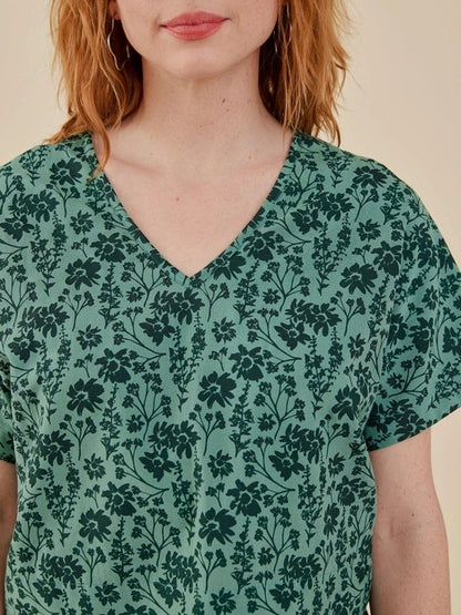 Riley V-neck Dolman Top - Forest Flowers