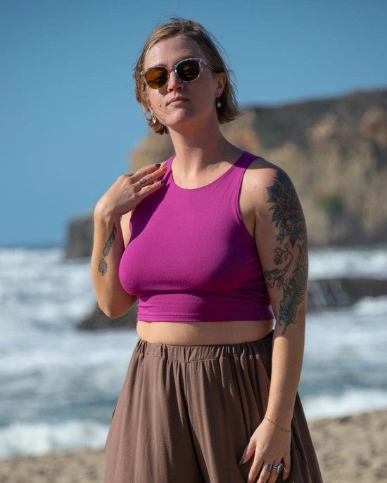 High Neck Crop Top Berry