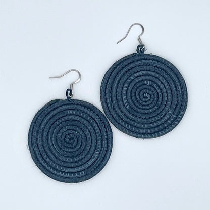 Large Woven Disc Earrings Crown Blue