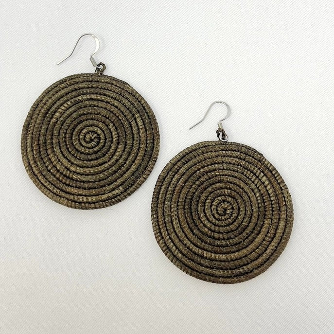 Large Woven Disc Earrings French Roast