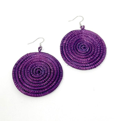Large Woven Disc Earrings Mauve Wine