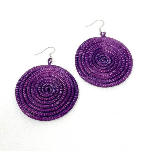 Large Woven Disc Earrings Mauve Wine