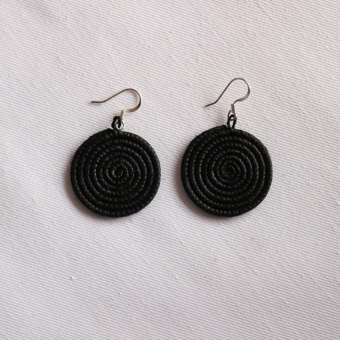 Small Woven Disc Earrings Black