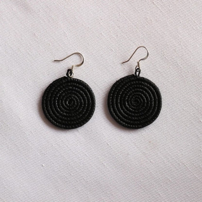 Small Woven Disc Earrings Black