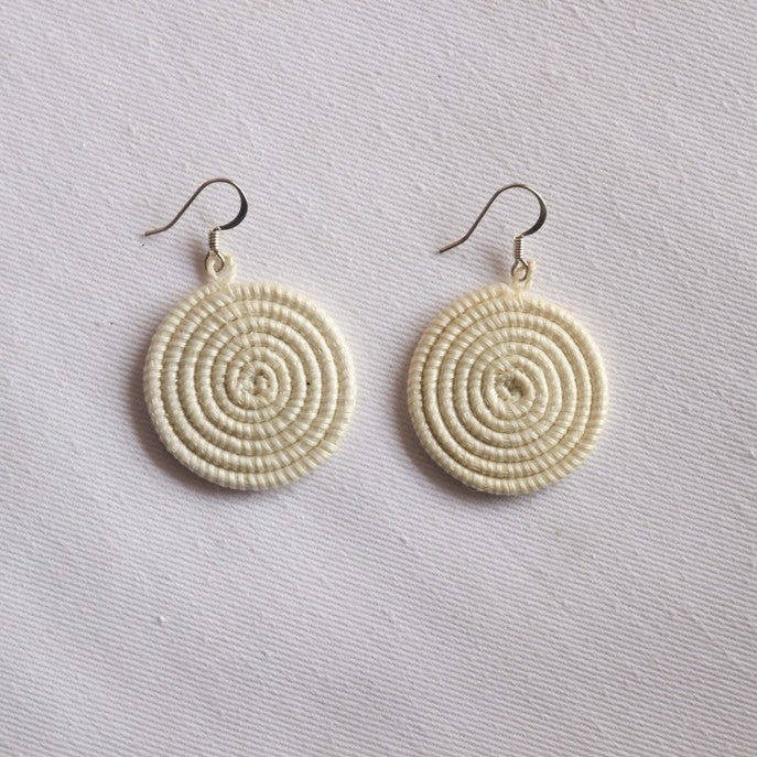 Small Woven Disc Earrings Natural White