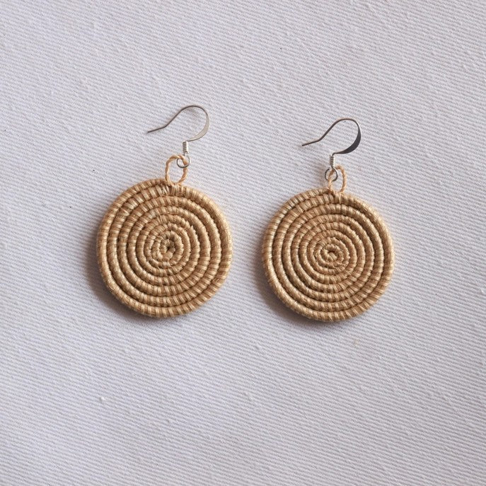 Small Woven Disc Earrings Tea
