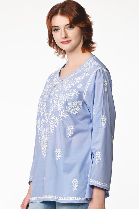 Tara Embroidered Tunic - Blue