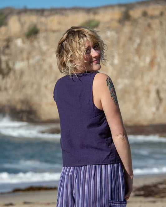 Button Down Kurta Vest - Purple