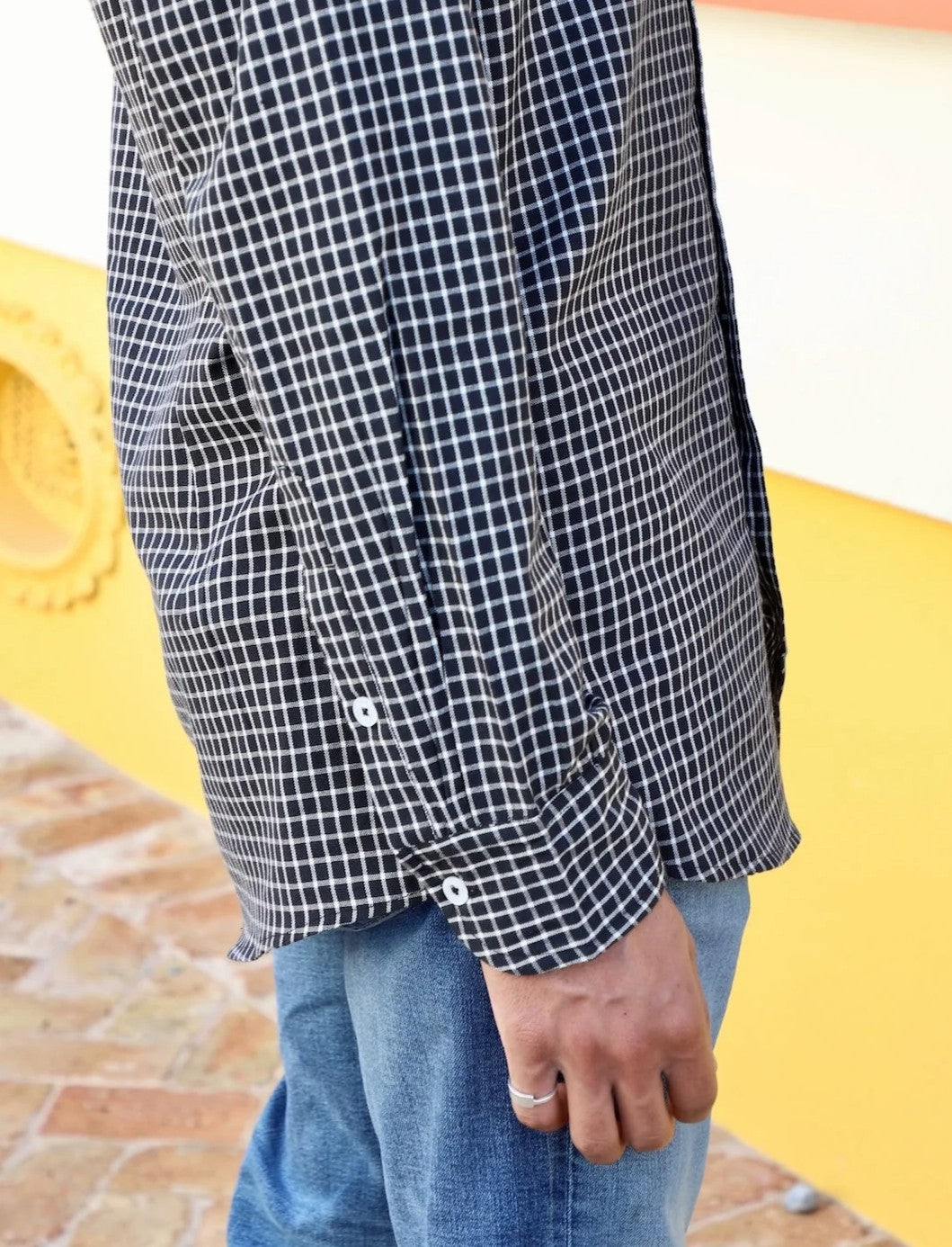 Black Plaid Cotton Button Down